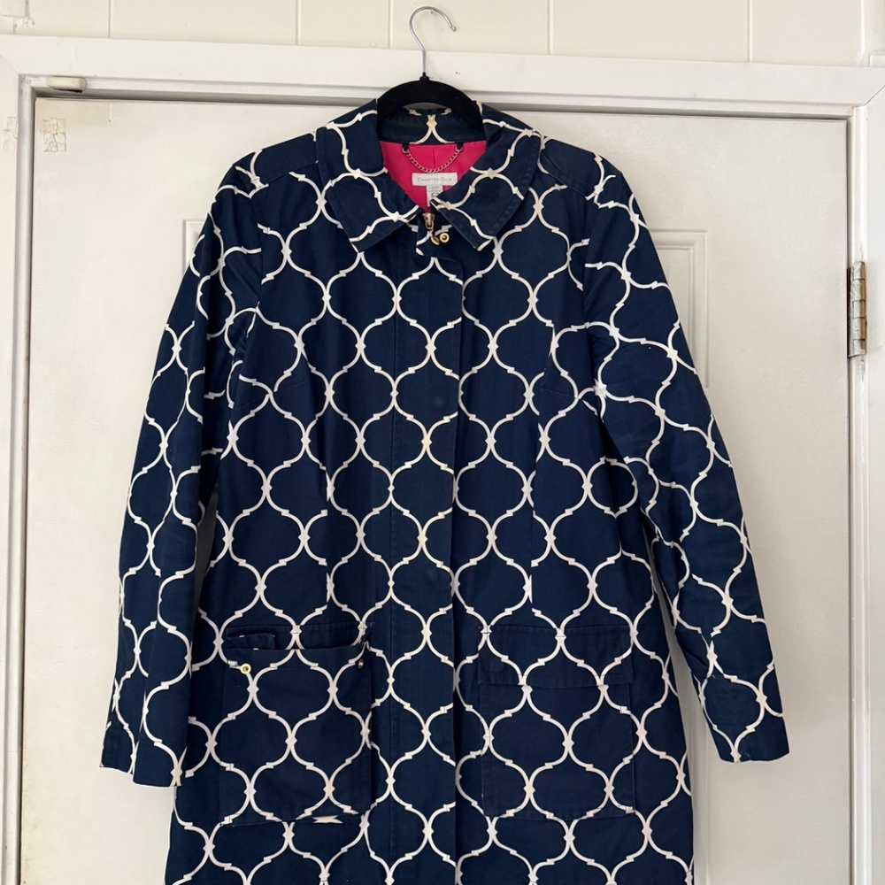 Stylish dark Charter Club Dark Blue and White zippered Patterned Jacket jacket w - Picture 2 of 8